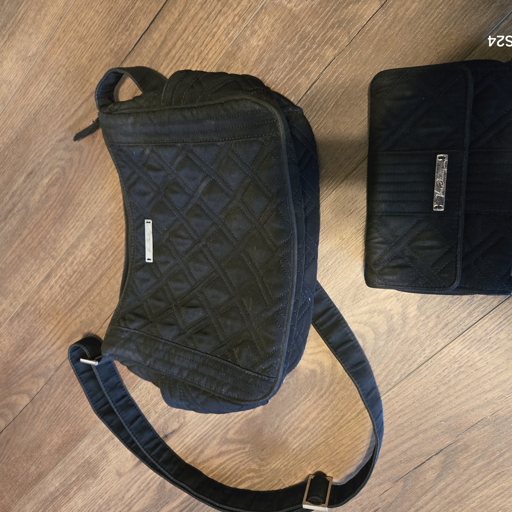 Black Quilted Vera Bradley Shoulder Bag And Matching Wallet